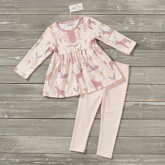 Northern Winter Pink Holiday 2 Piece Pant Set by PETE + LUCY Girls 6-12 mos. - Picture 1 of 5